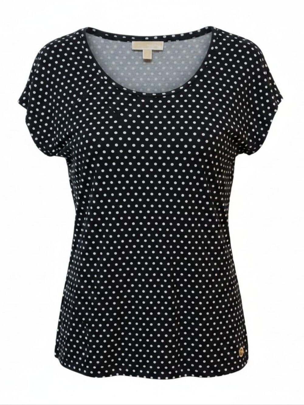 Michael Kors - Black Hi/Lo Blouse With White Poke dots, Flutter Sleeves,